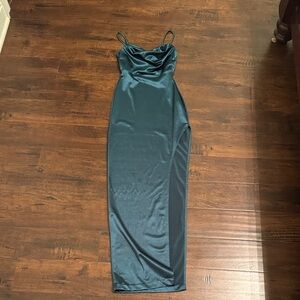 Windsor Teal Backless Satin Dress
